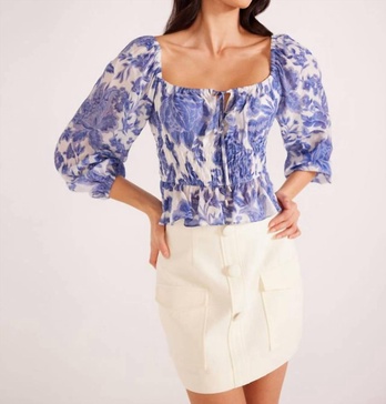 perla blouse in blue floral