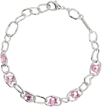 Silver & Pink Crushed Chain Necklace