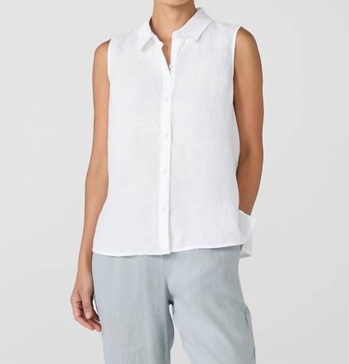 classic collar sleeveless top in white