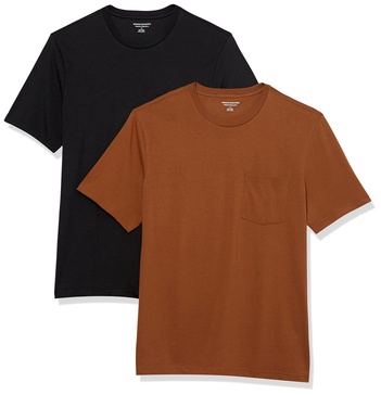 Amazon Essentials Men's T-Shirt Regular-Fit Short-Sleeve Crewneck Pocket, Pack of 2