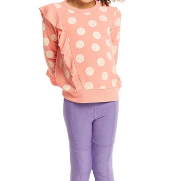 girls long sleeve ruffle top in smiley