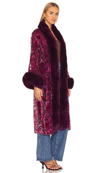 Burnout Velvet Faux Fur Coat