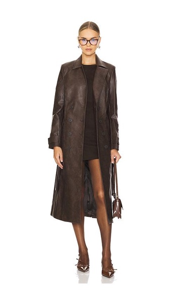 Faux Leather Trench Coat