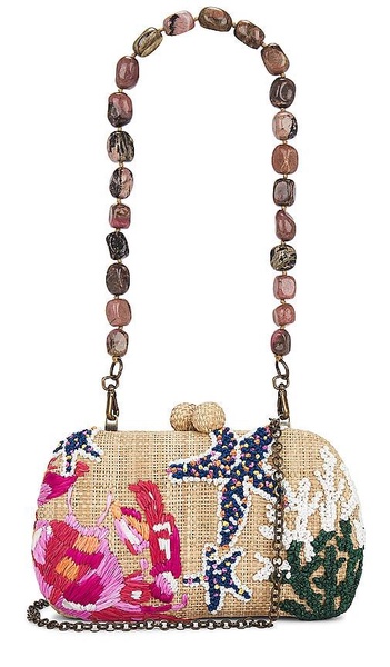 Josephine Crab Embroidered Raffia Clutch