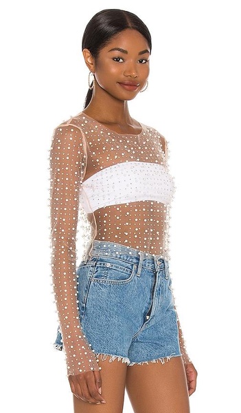 Look and Glisten Pearl Mesh Top