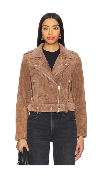 Coffee Bean Suede Cropped Moto Jacket