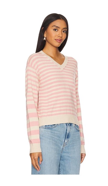 Light Soft Knit Stripe V Neck Sweater