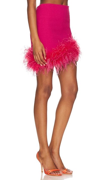 Perla Crepe Diagonal Feather Trim Skirt