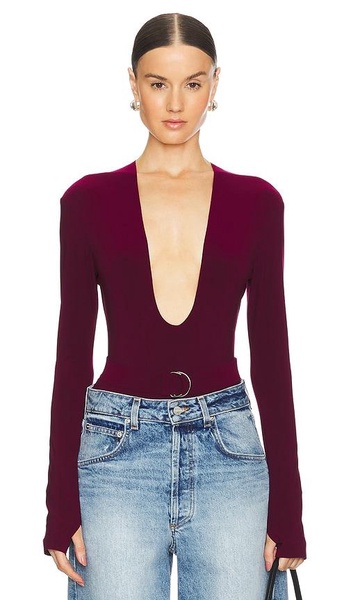 x REVOLVE Long Sleeve Deep U Neck Bodysuit