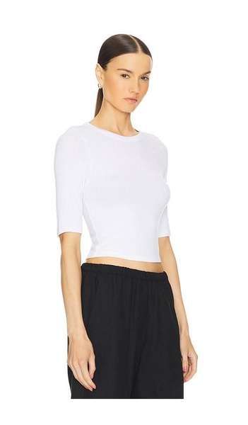 Silk Rib Cropped Half Sleeve Crew