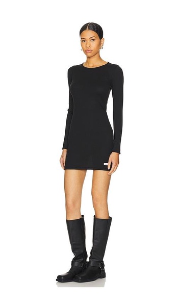 Black Logo Patch Long Sleeve Minidress