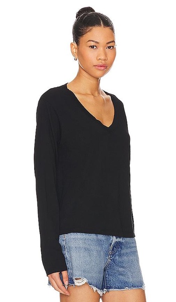 Long Sleeve Cotton Boxy V Neck Tee