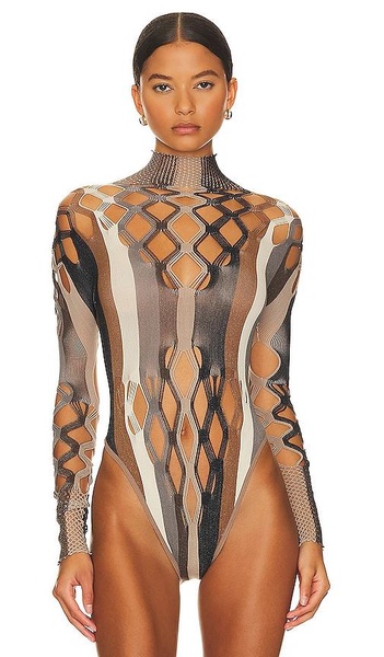 Amphitrite Bodysuit Shapewear Fishnet Polo Neck Bodysuit