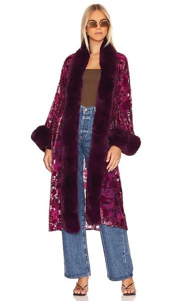 Burnout Velvet Faux Fur Coat