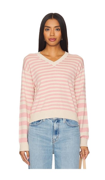 Light Soft Knit Stripe V Neck Sweater