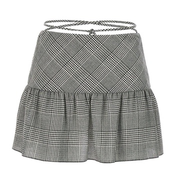 Alessandra Rich Check-Pattern Lace-Up Mini Skirt