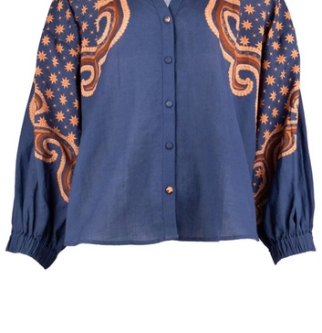 jill blouse in navy camel