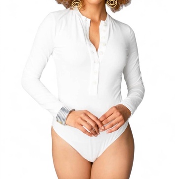 ivy henley button front bodysuit in cream