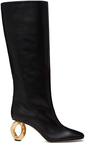 Black Chain Heel Tall Boots