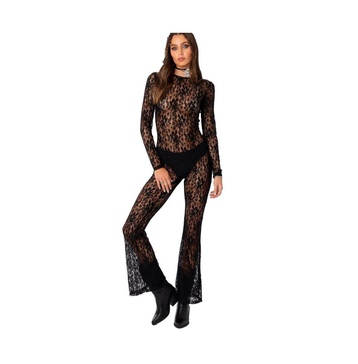 Women's Let It B Sheer Lace Open Back Jumpsuit