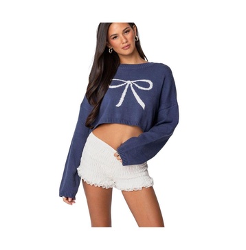 Women's Knit Bow Cropped Sweater