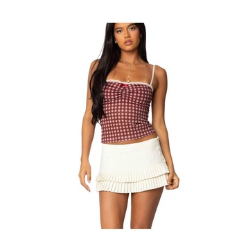 Women's Checkered Mesh Built In Bra Top