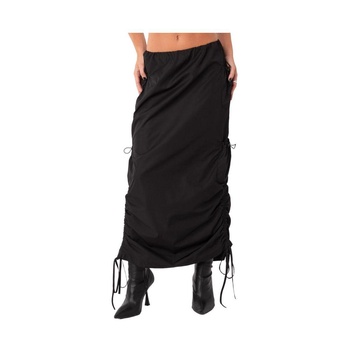 Women's Low Waist Nylon Maxi Skirt With Gathering On The Sides