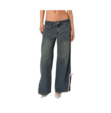 Women's Bow slitted vitange washed jeans