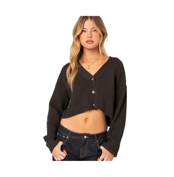 Women's Oversized waffle knit cropped cardigan