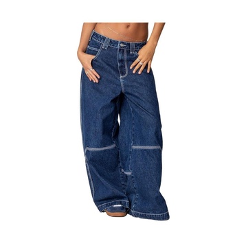 Women's Super Wide Contrast Stitch Low Rise Jeans