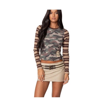 Women's Camo & Stripe Long Sleeve T Shirt