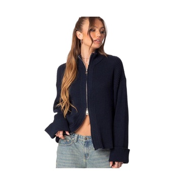 Women's Oversized zip up turtle neck cardigan