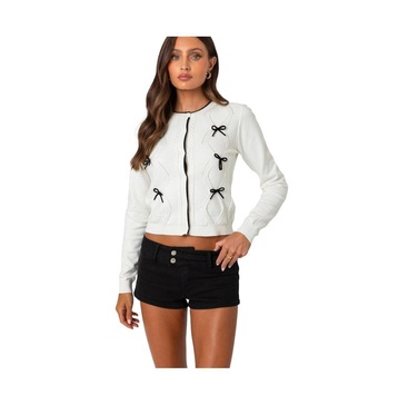 Women's Contrast Bow Knit Cardigan