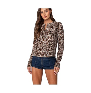 Women's Leopard Printed Knit Cardigan