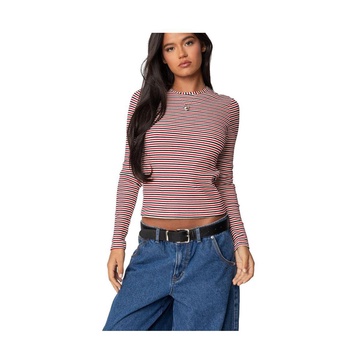 Women's Corina Ribbed Stripey Long Sleeve T Shirt