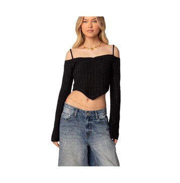 Women's Triangle Hem Off Shoulder Sweater