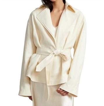 belted hemp trench coat in ecru