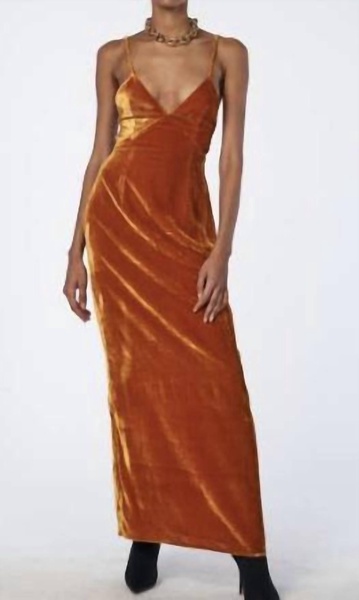 gabe velvet dress in burnt orange