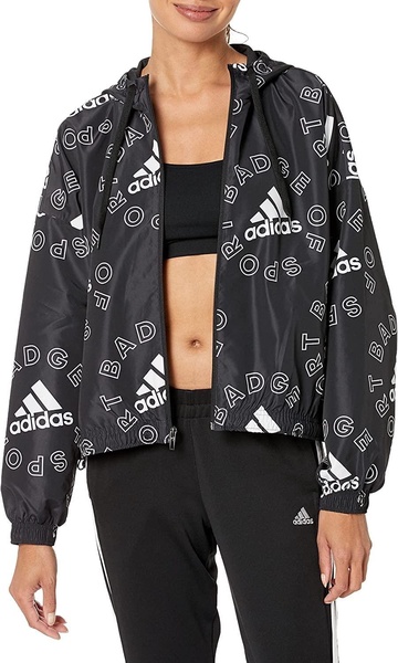 adidas Women's Essentials Logo All Over Print Loose Fit Windbreaker