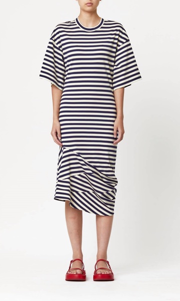 jersey midi dress in blue stripe