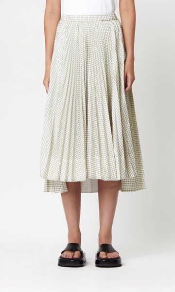 notebook check pleated midi skirt in white