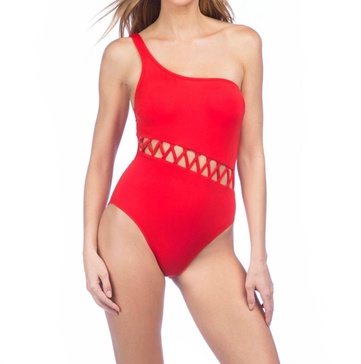 sexy cut out one shoulder one piece swimsuit in flame solid