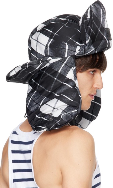 Black & White Nylon Chapka Printed Tartan Aviator Hat