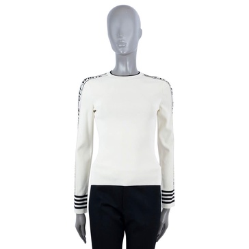 OFF-WHITE cream viscose LOGO STRIPE Crewneck Sweater 42 M