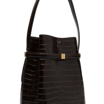 Belted croco-embossed bucket bag