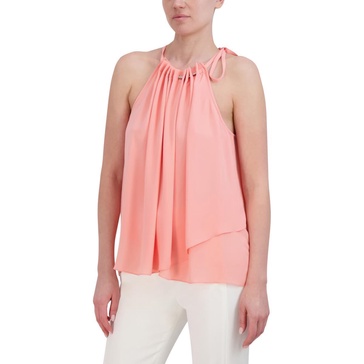 BCBGMAXAZRIA Women's Halter Neck High Low Sleeveless Blouse