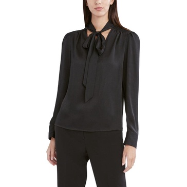 BCBGMAXAZRIA Women's Relaxed Long Sleeve Mock Neck Blouse with Functional Tie