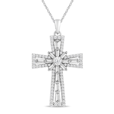 Amazon Essentials 10K White Gold Diamond Cross Pendant Necklace (1 cttw), 18" (previously Amazon Collection)