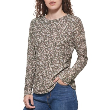 DKNY Women's Long Sleeve Layering Printed Sportswear Top