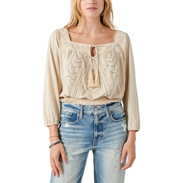 Lucky Brand Women's Beaded Peasant Top